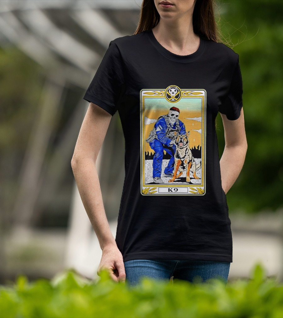 K9 Skull Masked Officer And German Shepherd Duo T-Shirt