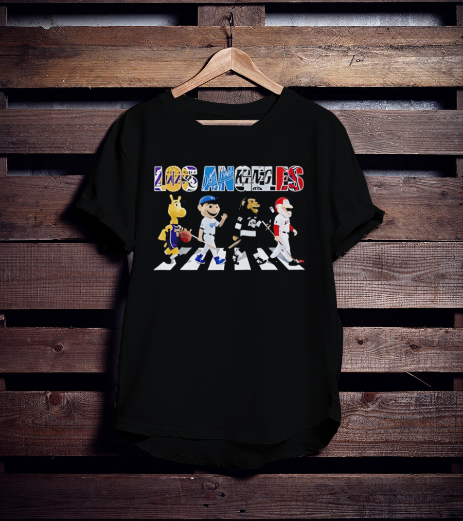 Los Angeles Sports Mascots Crosswalk Dodgers Lakers Angels Abbey Road T-Shirt