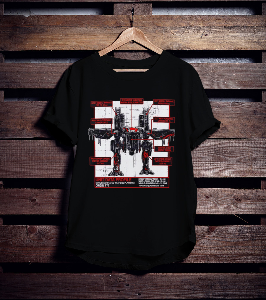 War Strider Unit Data Profile Annotated Weapons Platform T-Shirt