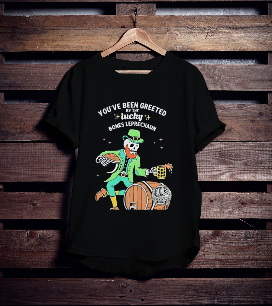 Lucky Bones Leprechaun With Beer And Barrel Celebration T-Shirt