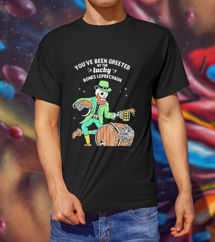 Lucky Bones Leprechaun With Beer And Barrel Celebration T-Shirt