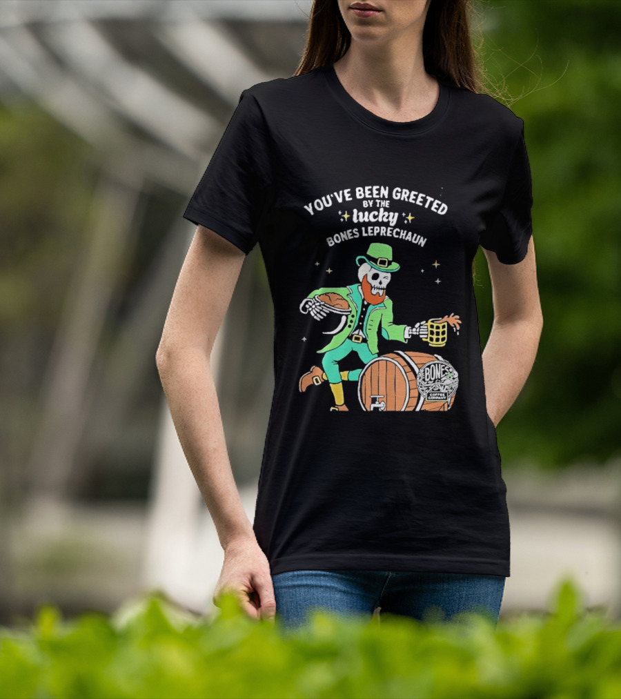 Lucky Bones Leprechaun With Beer And Barrel Celebration T-Shirt