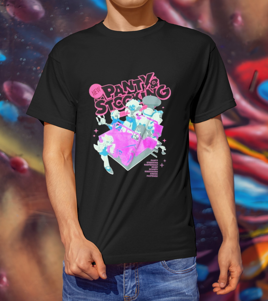 New Panty & Stocking With Garterbelt Anime Characters Colorful Car Scene T-Shirt