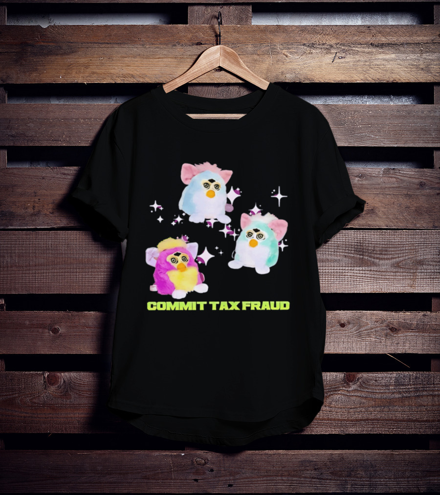 Pink Blue Furbies Sparkles Commit Tax Fraud Fun T-Shirt
