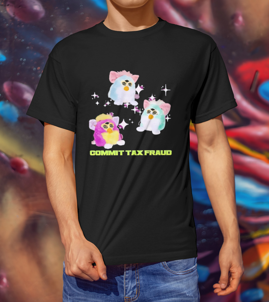 Pink Blue Furbies Sparkles Commit Tax Fraud Fun T-Shirt