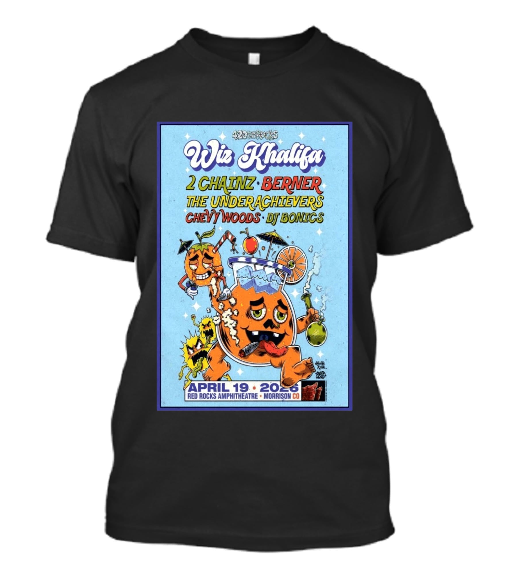 Wiz Khalifa 2 Chainz Berner The Underachievers Chevy Woods DJ Bonics Red Rocks Amphitheatre April 19 2026 Morrison CO 420ontherocks T-Shirt