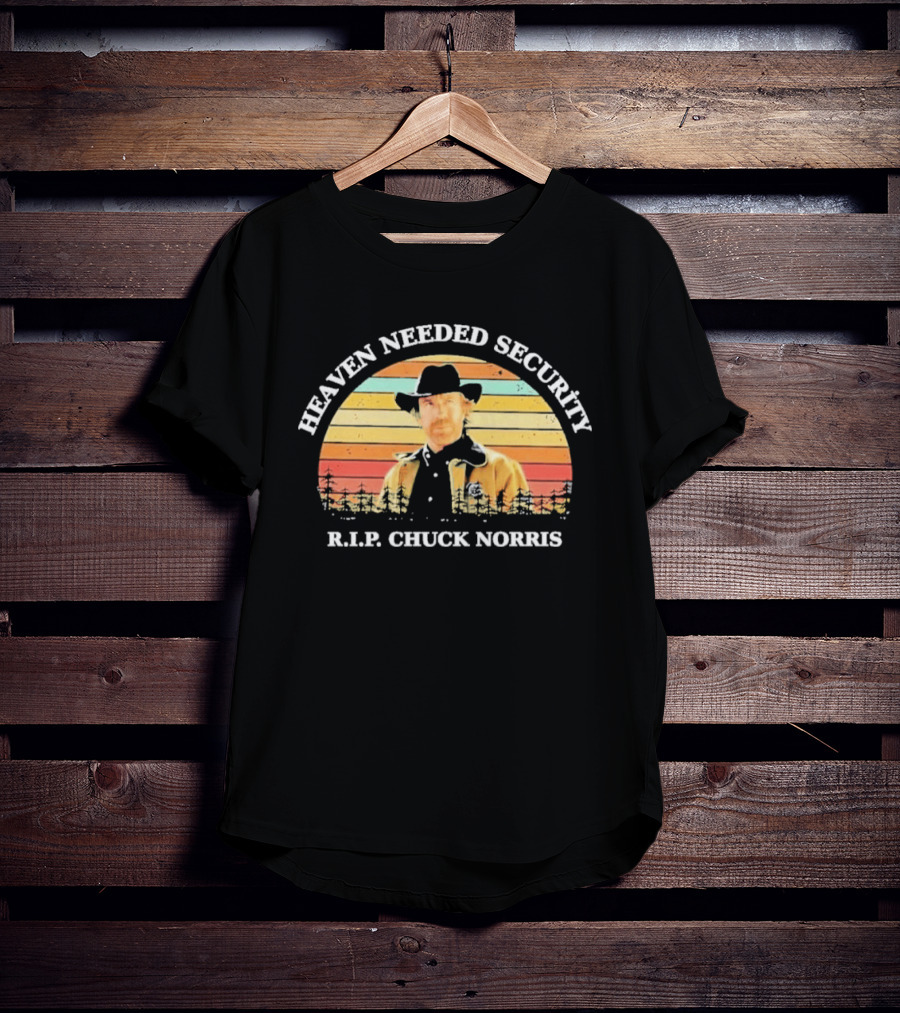 Heaven Needed Security R.I.P. Chuck Norris Vintage Cowboy Sunset T-Shirt