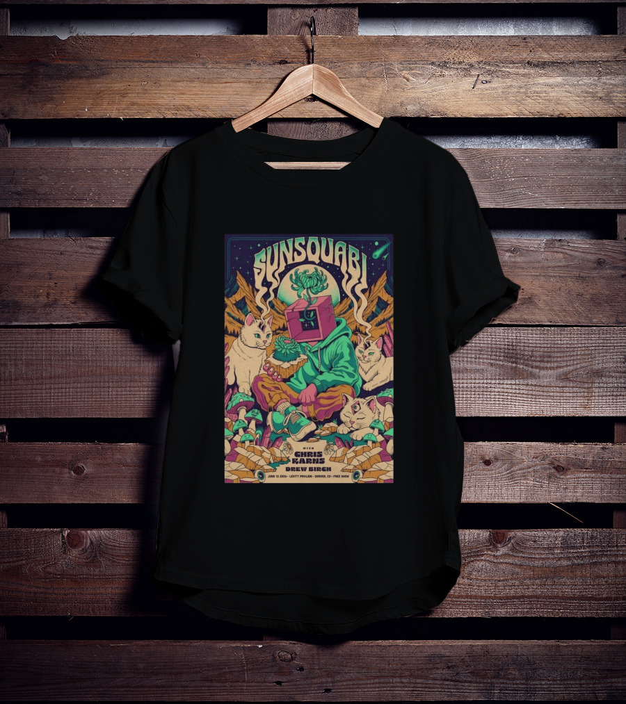 Sunsquabi Levitt Pavilion Denver Show June 13 2026 Free With Chris Karns Drew Birch T-Shirt