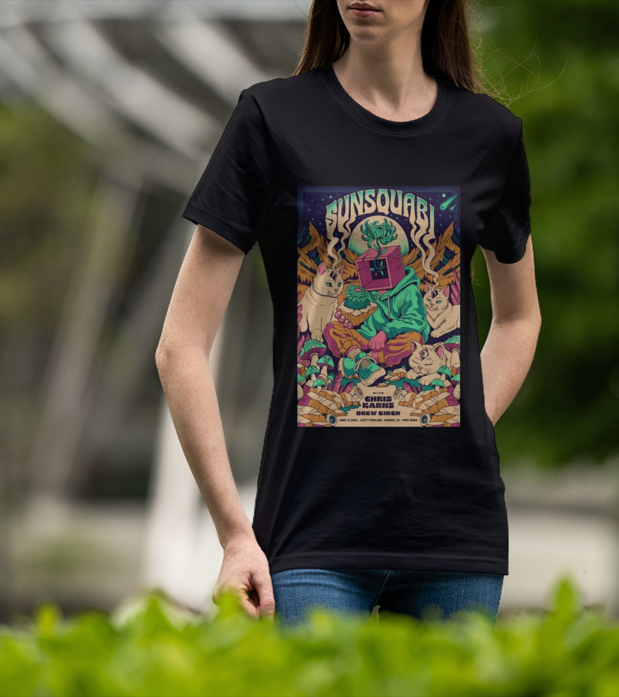 Sunsquabi Levitt Pavilion Denver Show June 13 2026 Free With Chris Karns Drew Birch T-Shirt