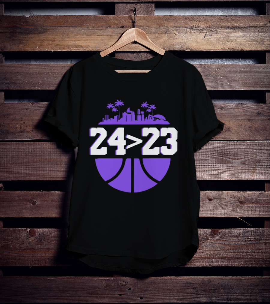 24 Is Greater Than 23 Basketball Los Angeles Skyline T-Shirt
