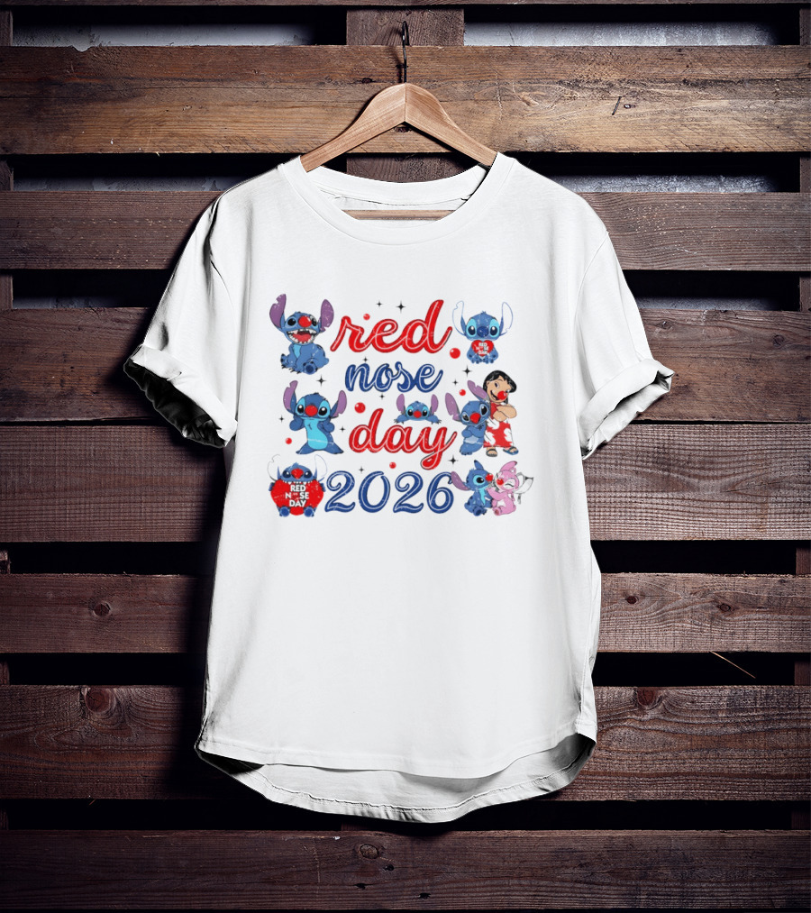 Stitch Red Nose Day 2026 Cartoon Characters Featuring Lilo T-Shirt