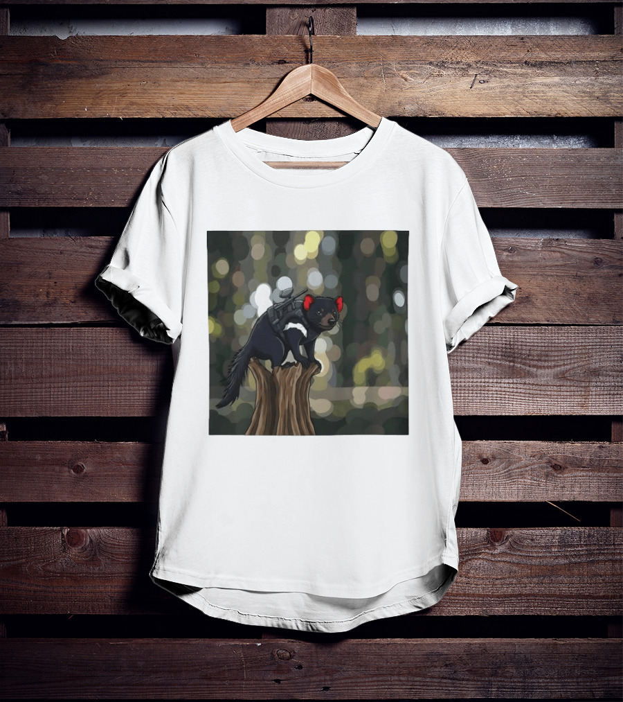 Tasmanian Devil With Machine Gun Cartoon On Tree Stump T-Shirt