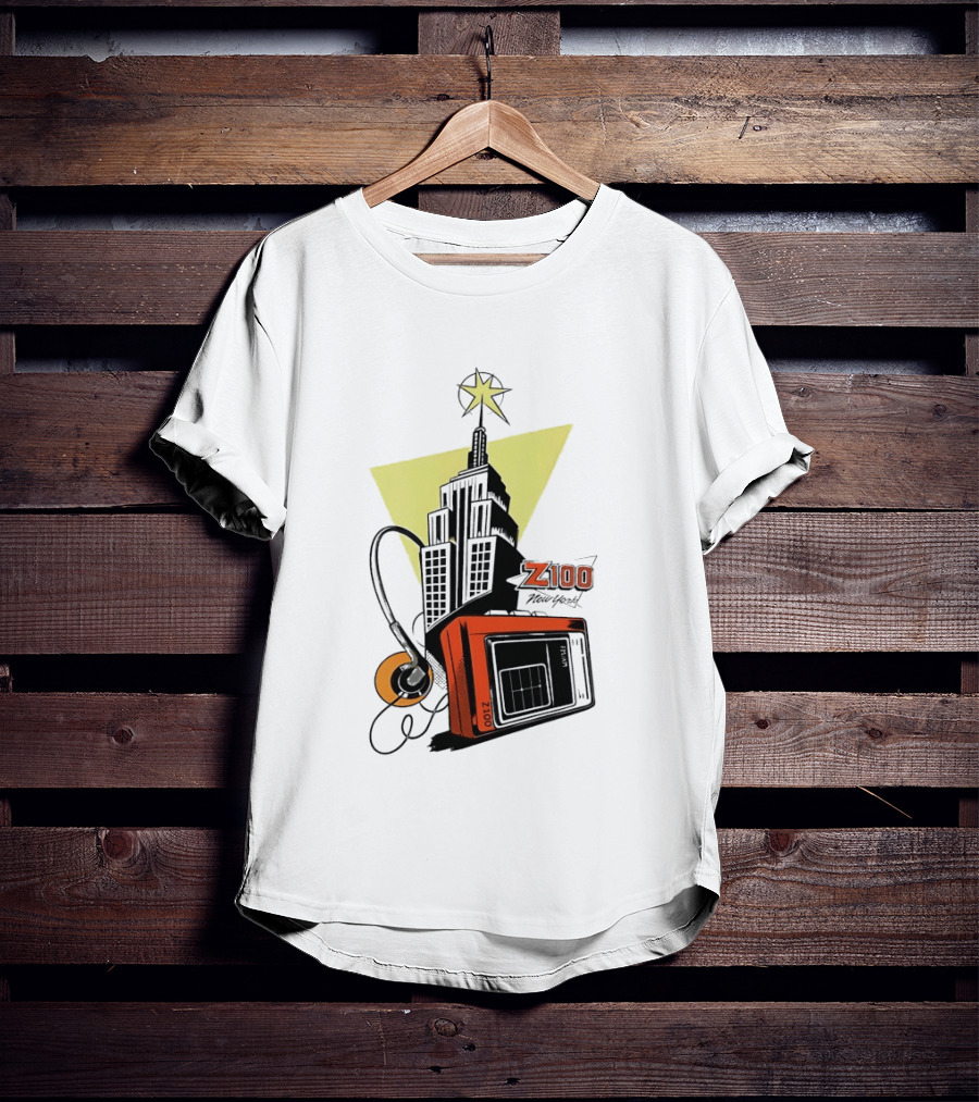 Z100 New York Retro Radio And Empire State Building Star T-Shirt