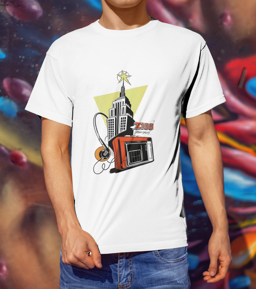 Z100 New York Retro Radio And Empire State Building Star T-Shirt
