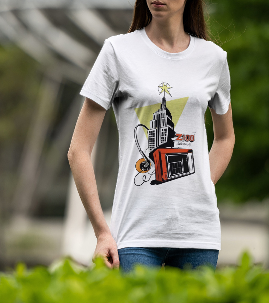 Z100 New York Retro Radio And Empire State Building Star T-Shirt