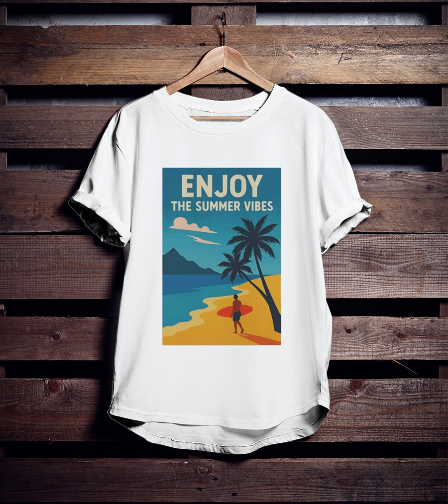 Enjoy The Summer Vibes Ocean Beach Sunset Scene T-Shirt