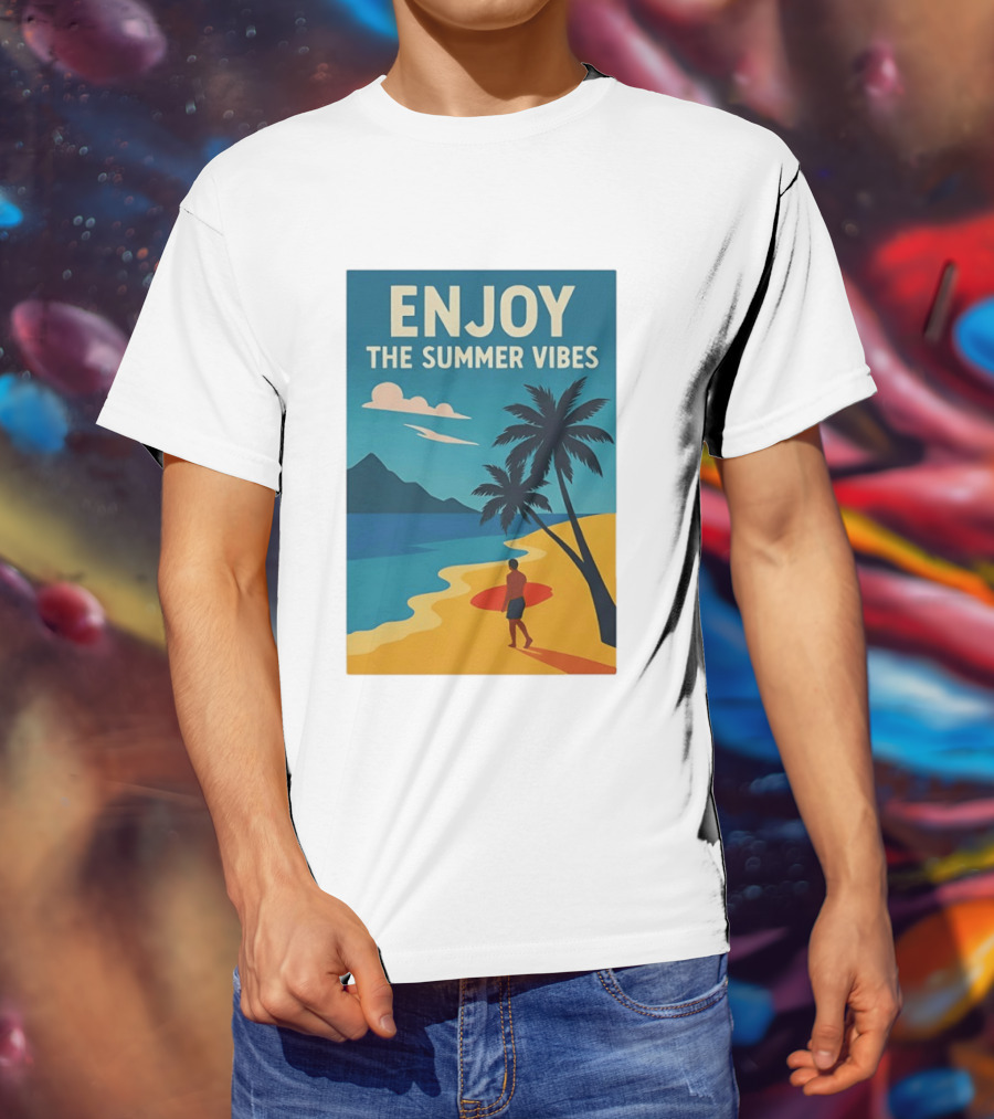 Enjoy The Summer Vibes Ocean Beach Sunset Scene T-Shirt