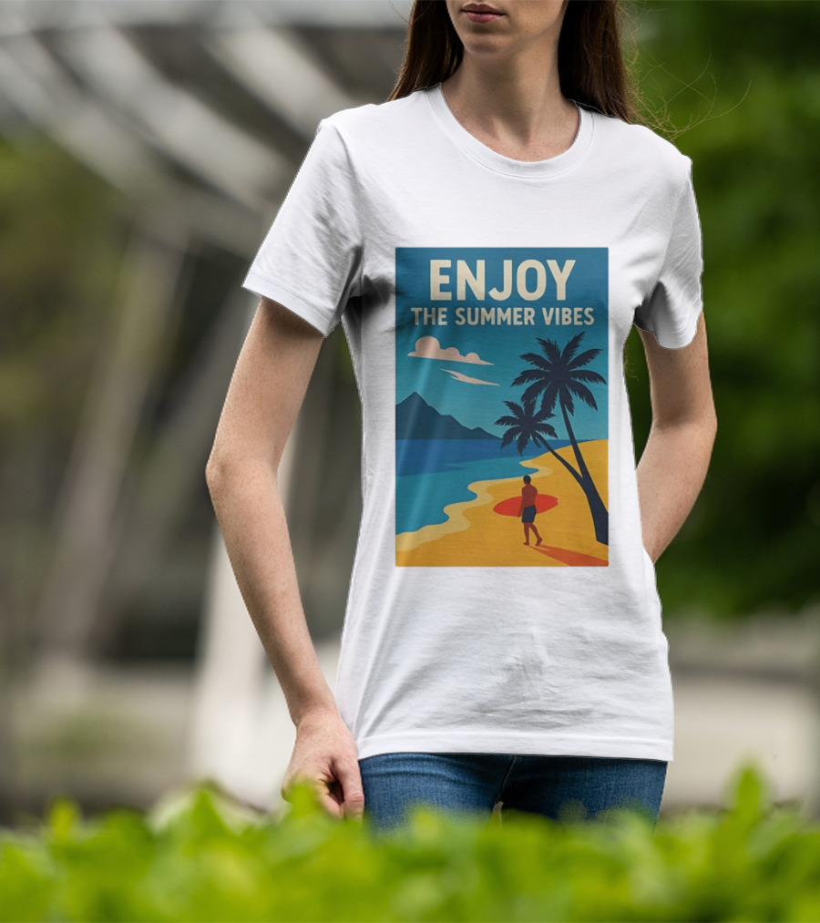 Enjoy The Summer Vibes Ocean Beach Sunset Scene T-Shirt
