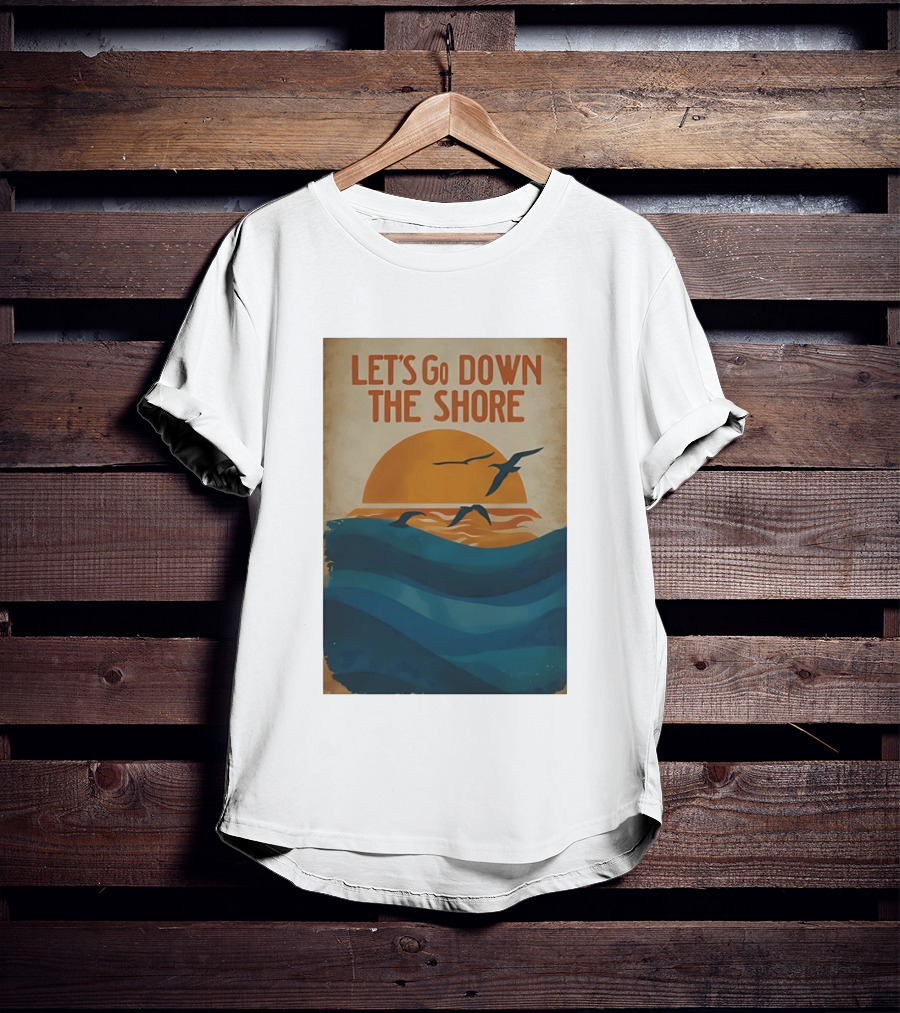 Let's Go Down The Shore Seaside Sunset Ocean Waves And Seagulls T-Shirt