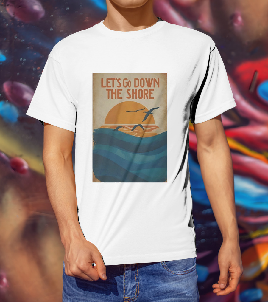 Let's Go Down The Shore Seaside Sunset Ocean Waves And Seagulls T-Shirt