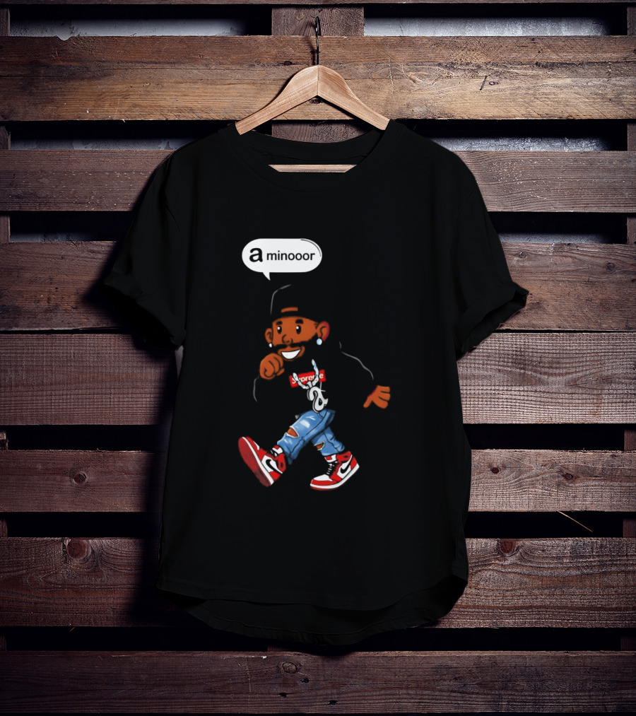 Kendrick Lamar Streetwear Cartoon Miniooor Red Sneakers Blue Jeans T-Shirt
