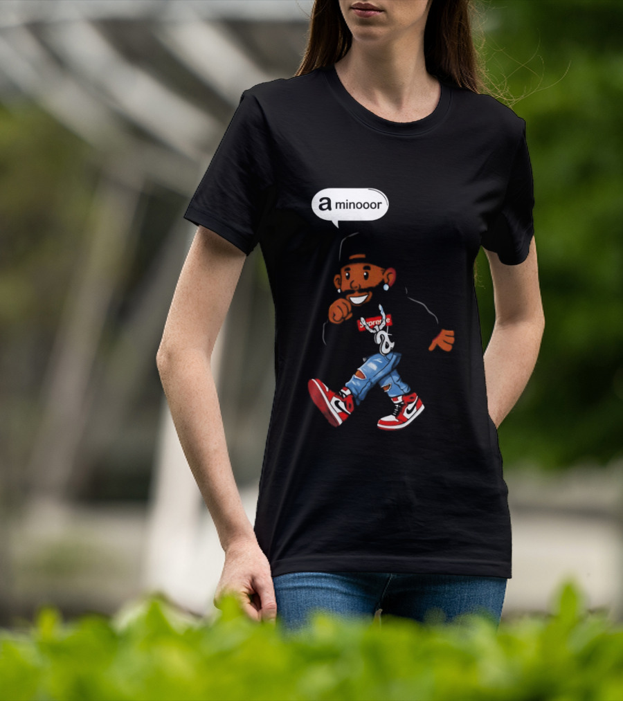 Kendrick Lamar Streetwear Cartoon Miniooor Red Sneakers Blue Jeans T-Shirt