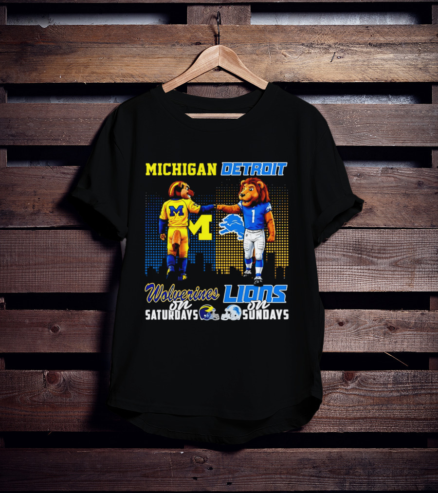 Michigan Wolverines Saturdays Detroit Lions Sundays Skyline T-Shirt