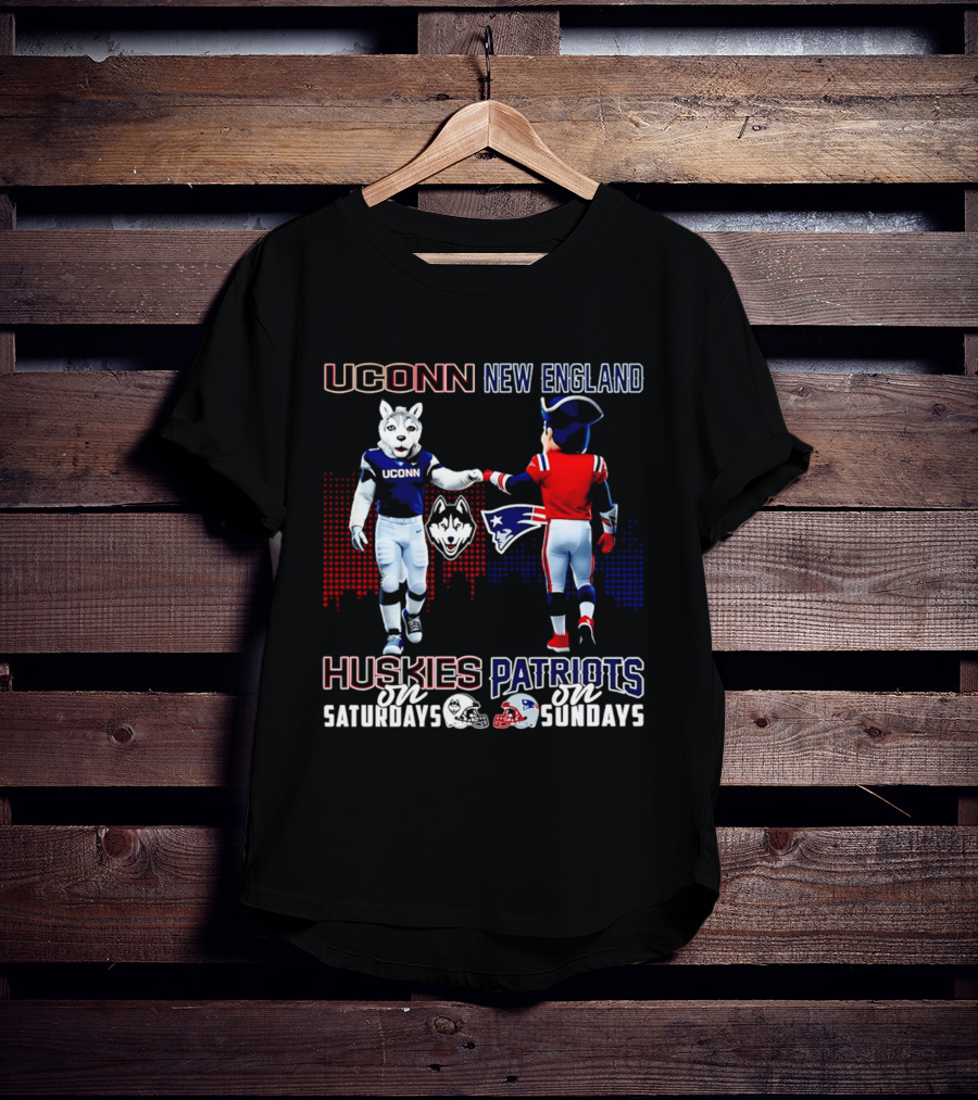 UConn Huskies On Saturdays New England Patriots On Sundays Skyline T-Shirt