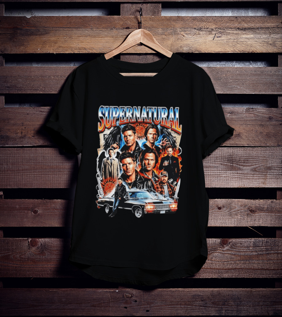 Supernatural Dean Sam Winchester Castiel Crowley Impala 67 Wanted Series T-Shirt