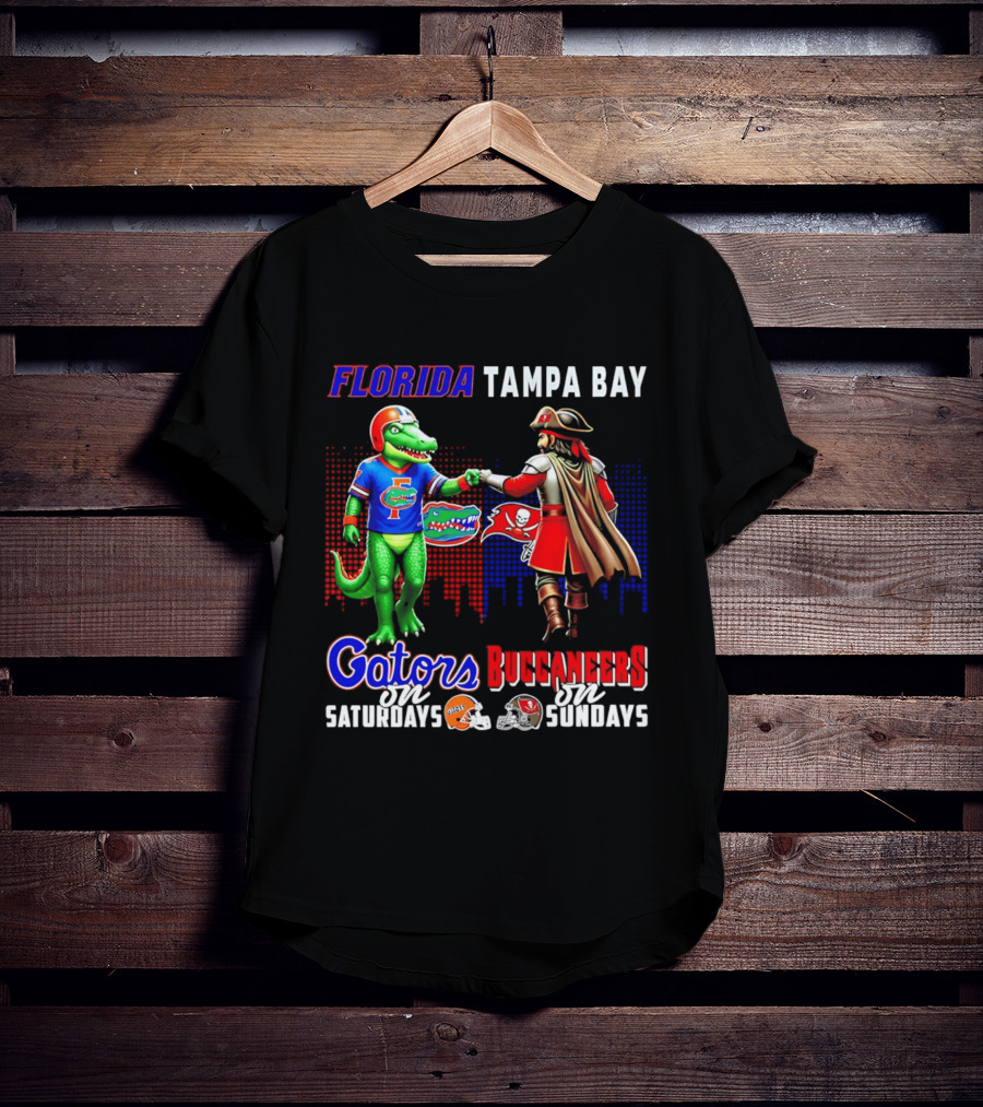 Florida Gators Saturdays Tampa Bay Buccaneers Sundays Fist Bump Skyline T-Shirt