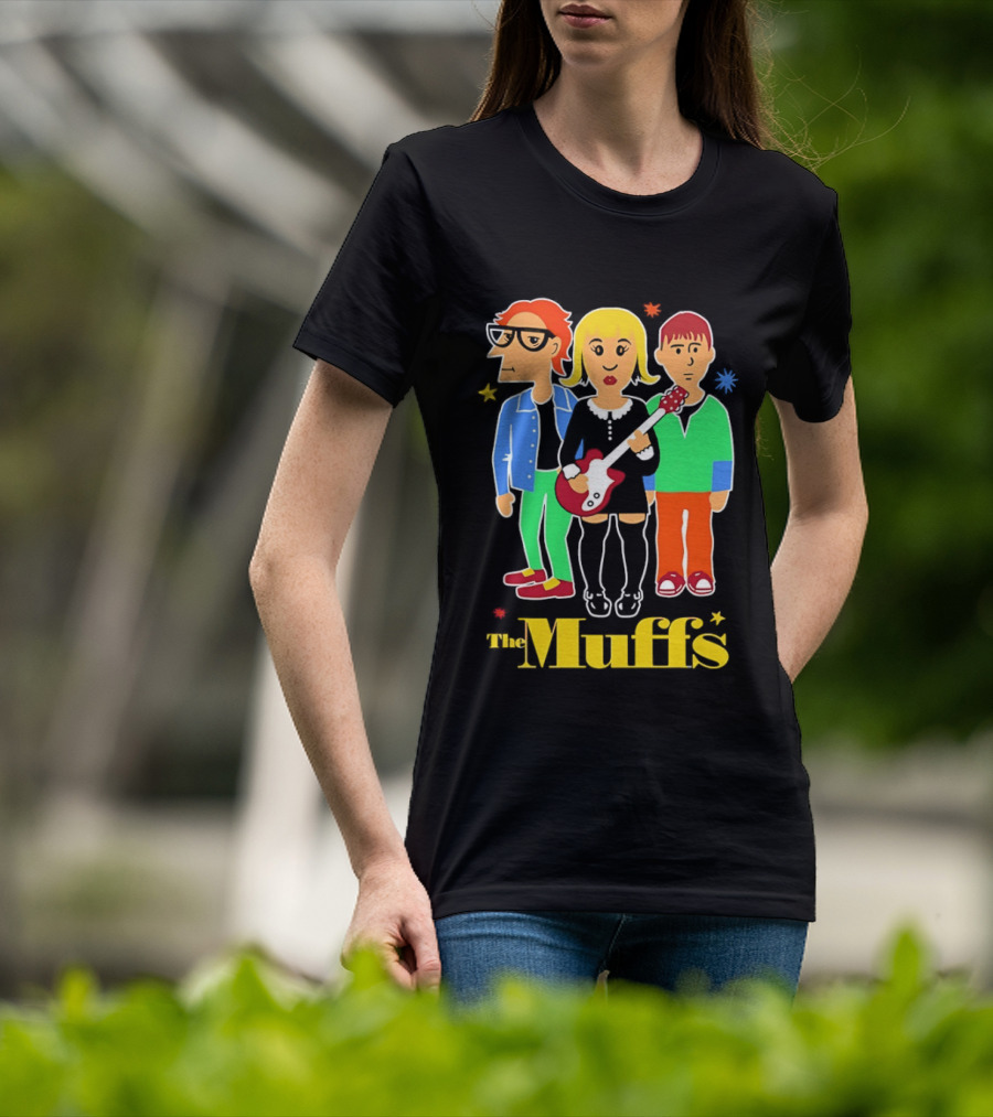 The Muffs Cartoon Characters Ronnie Kim And Roy Playing Guitar T-Shirt