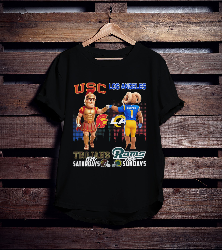 USC Trojans Trojans On Saturdays Los Angeles Rams Rams On Sundays Skyline T-Shirt