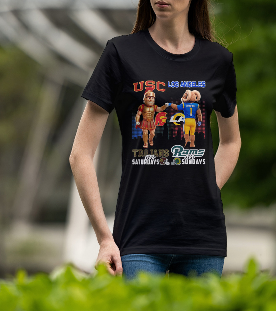 USC Trojans Trojans On Saturdays Los Angeles Rams Rams On Sundays Skyline T-Shirt