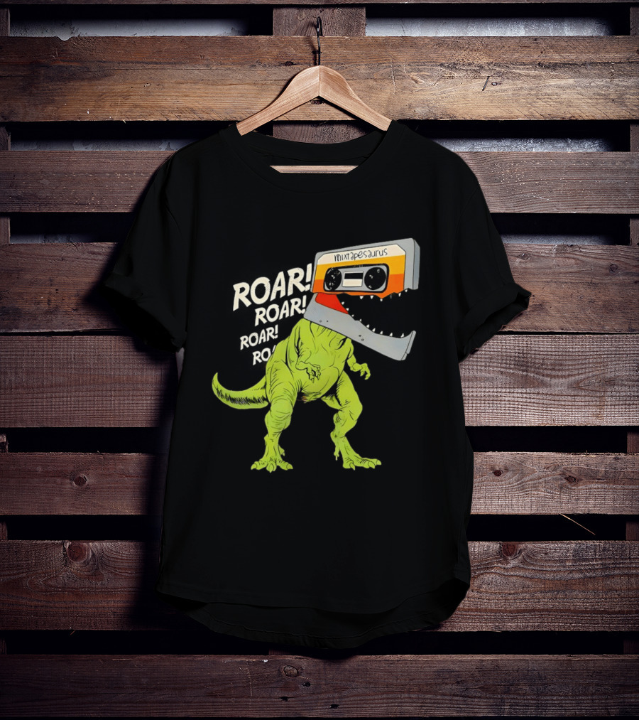 Mixtapesaurus Dinosaur Roar Mixtape Cassette Head T-Shirt