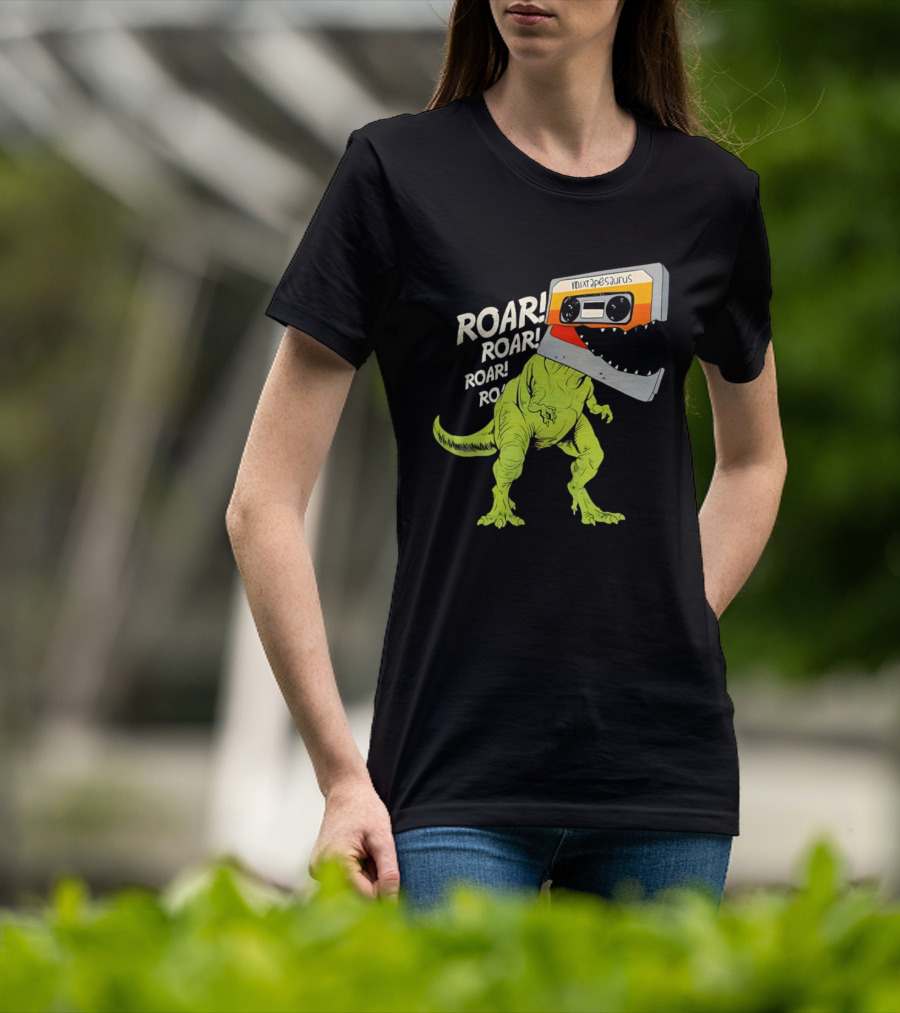Mixtapesaurus Dinosaur Roar Mixtape Cassette Head T-Shirt