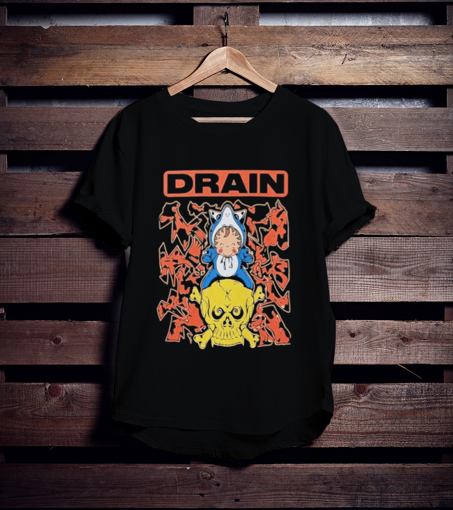 Drain Is Your Friend Tour 2026 Skull Shark Rider Skull T-Shirt
