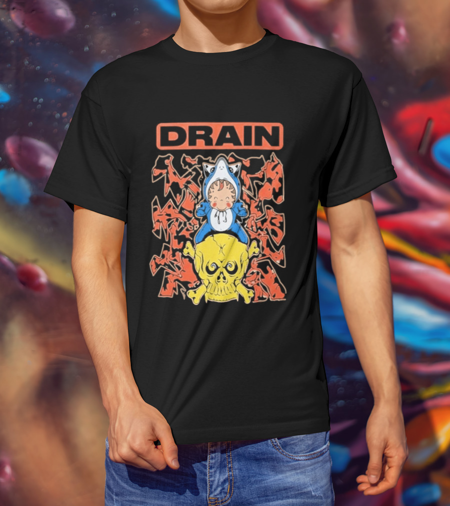 Drain Is Your Friend Tour 2026 Skull Shark Rider Skull T-Shirt