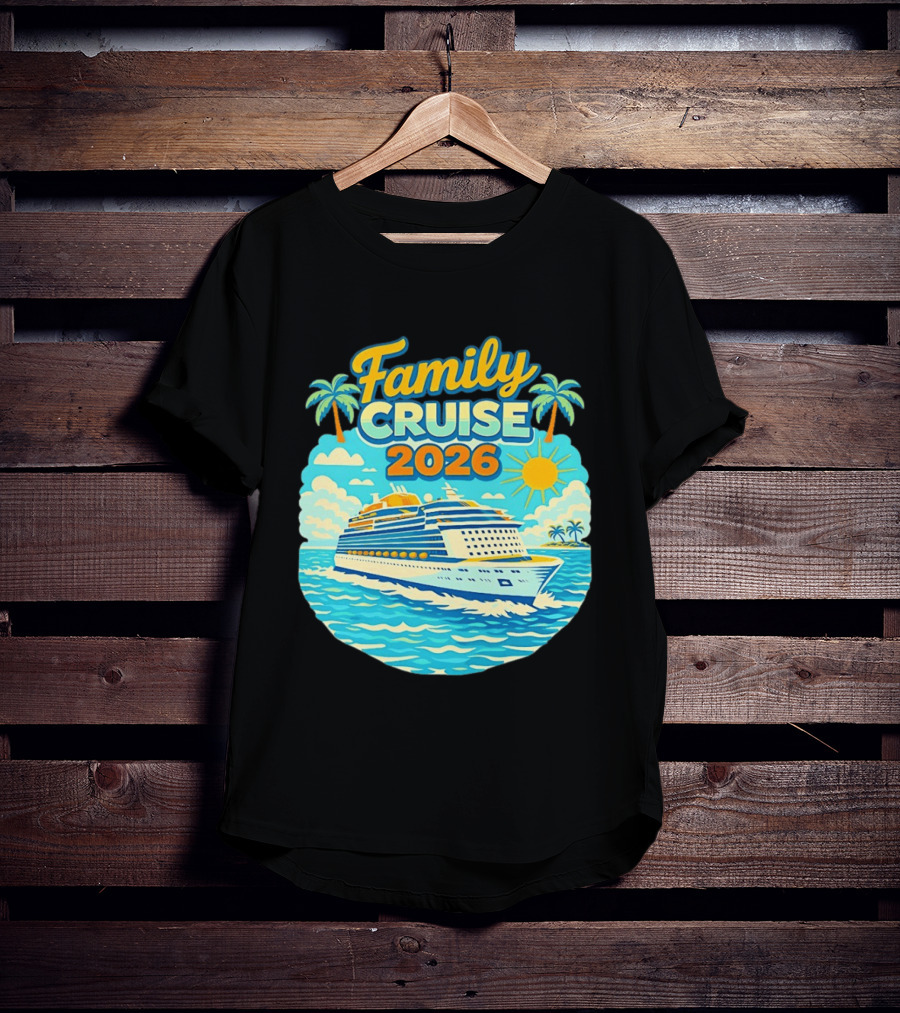 Family Cruise 2026 Vacation Matching Travel Trip Ship Ocean Palm Trees Sun T-Shirt