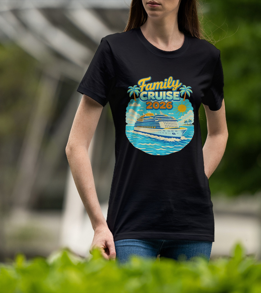 Family Cruise 2026 Vacation Matching Travel Trip Ship Ocean Palm Trees Sun T-Shirt