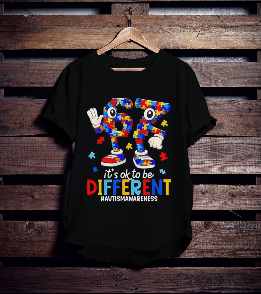 Sixty Seven It's OK To Be Different Autism Awareness Puzzle Pieces T-Shirt