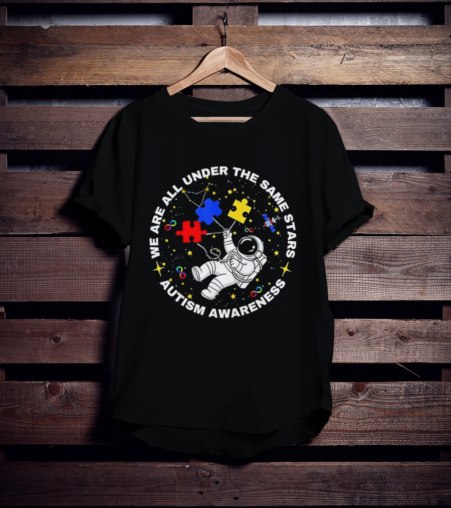 We Are All Under The Same Stars Autism Awareness Astronaut Puzzle Pieces T-Shirt