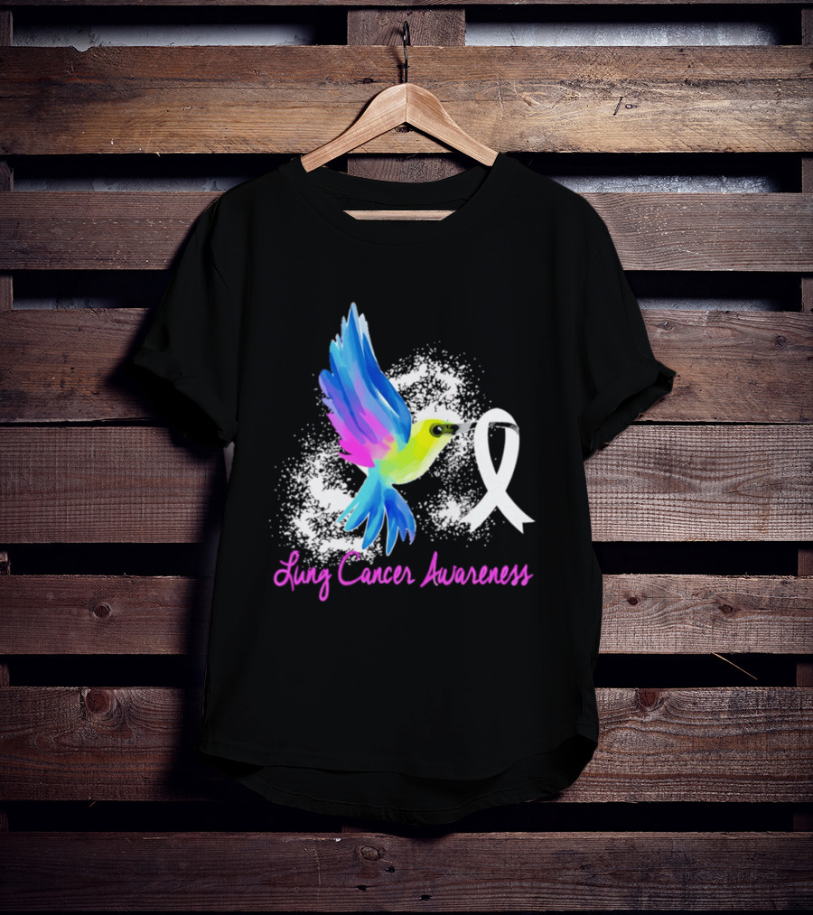 Lung Cancer Awareness Hummingbird With White Ribbon T-Shirt
