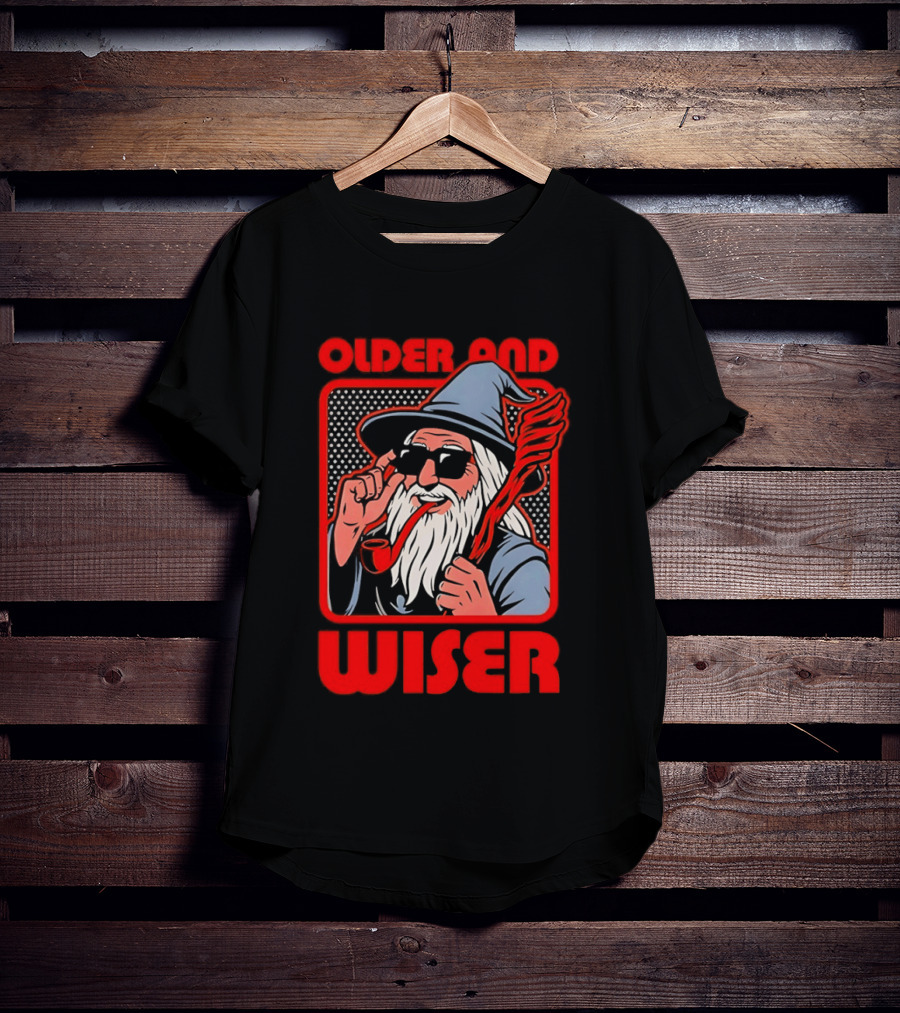 Older And Wiser Wizard Smoking Pipe In Sunglasses Wise Pop T-Shirt
