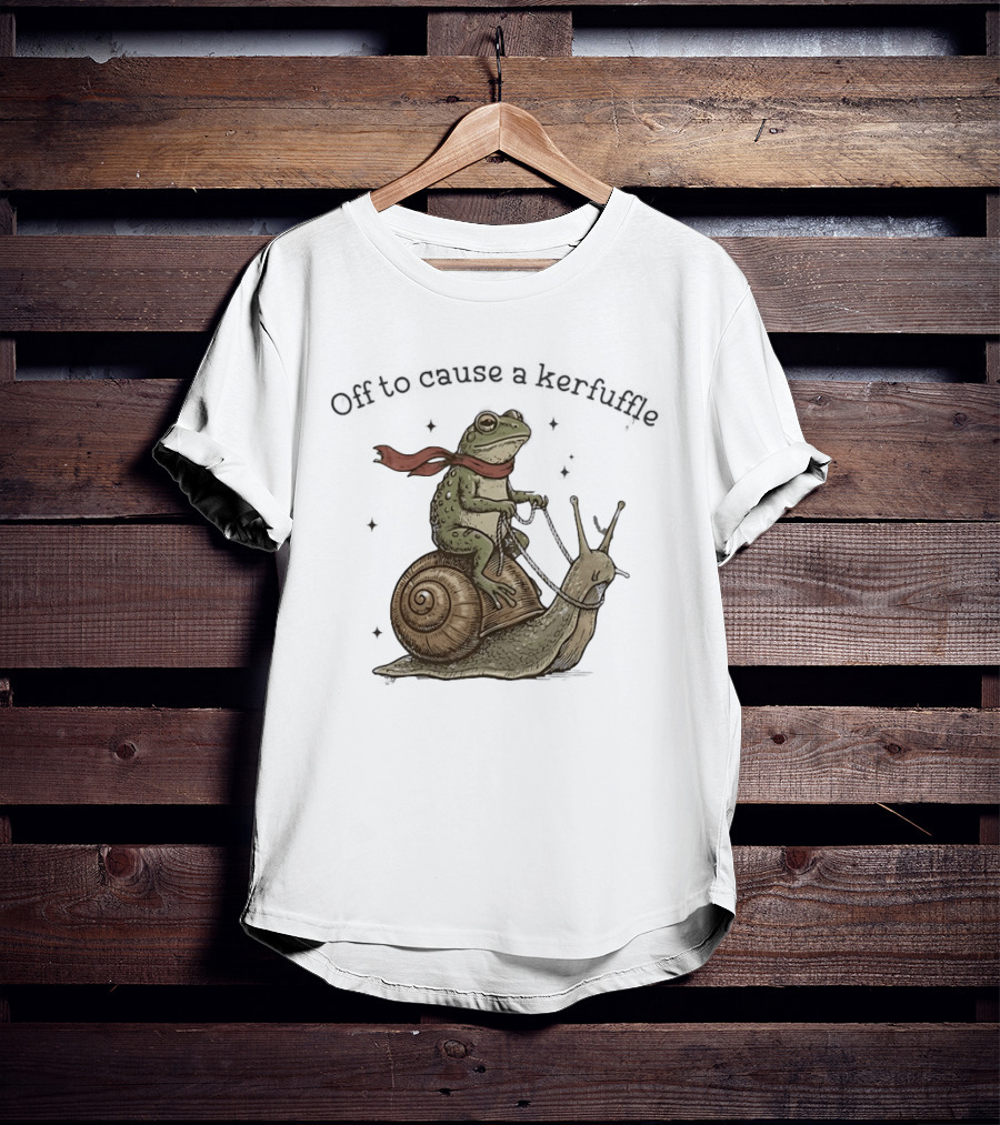 Off To Cause A Kerfuffle Frog Riding Snail Adventure T-Shirt