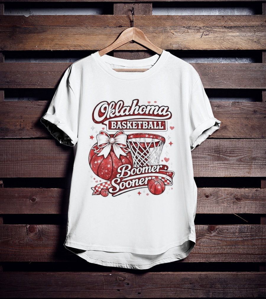 Oklahoma Basketball Boomer Sooner Holiday Bow Basketball Hoop T-Shirt