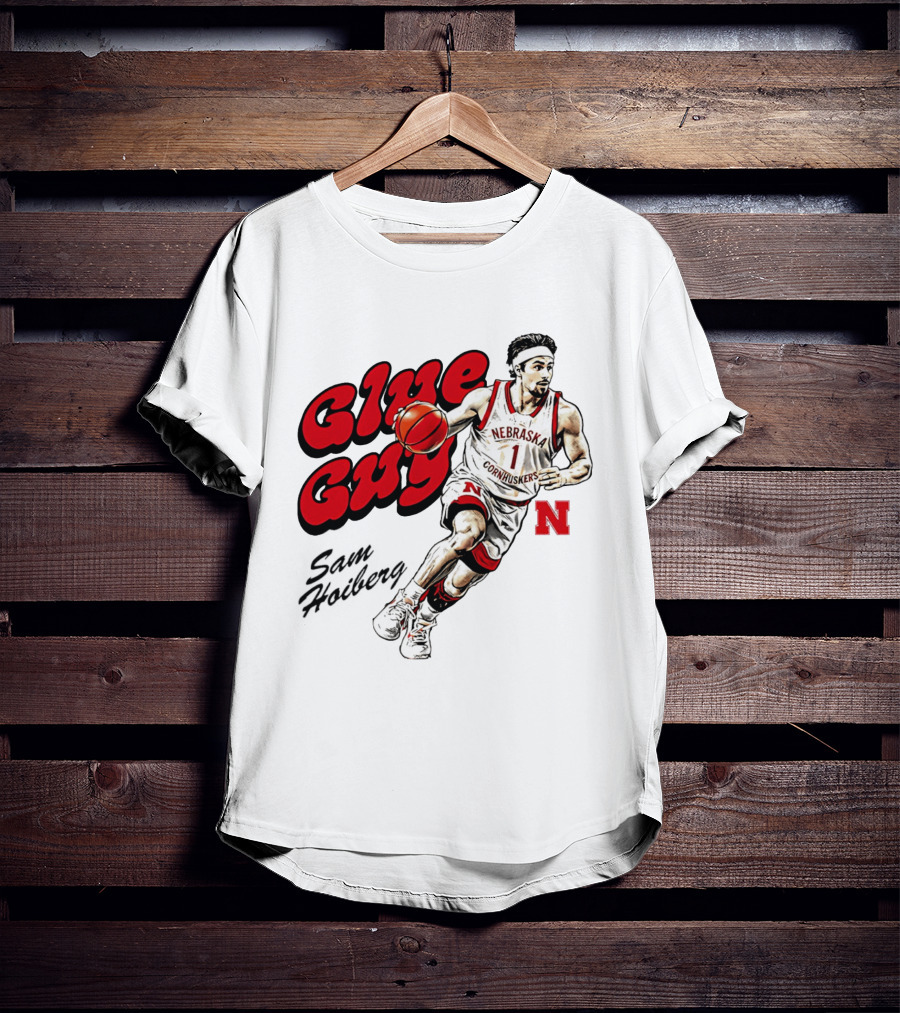 Nebraska Cornhuskers Glue Guy Sam Hoiberg Cartoon Basketball Player T-Shirt