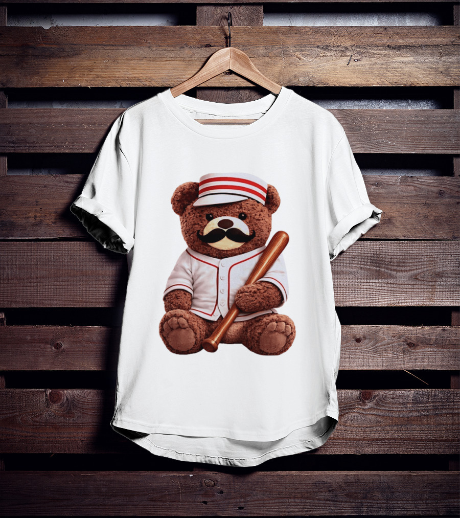Teddy Bear Baseball Player With Bat And Jeyser Striped Uniform T-Shirt