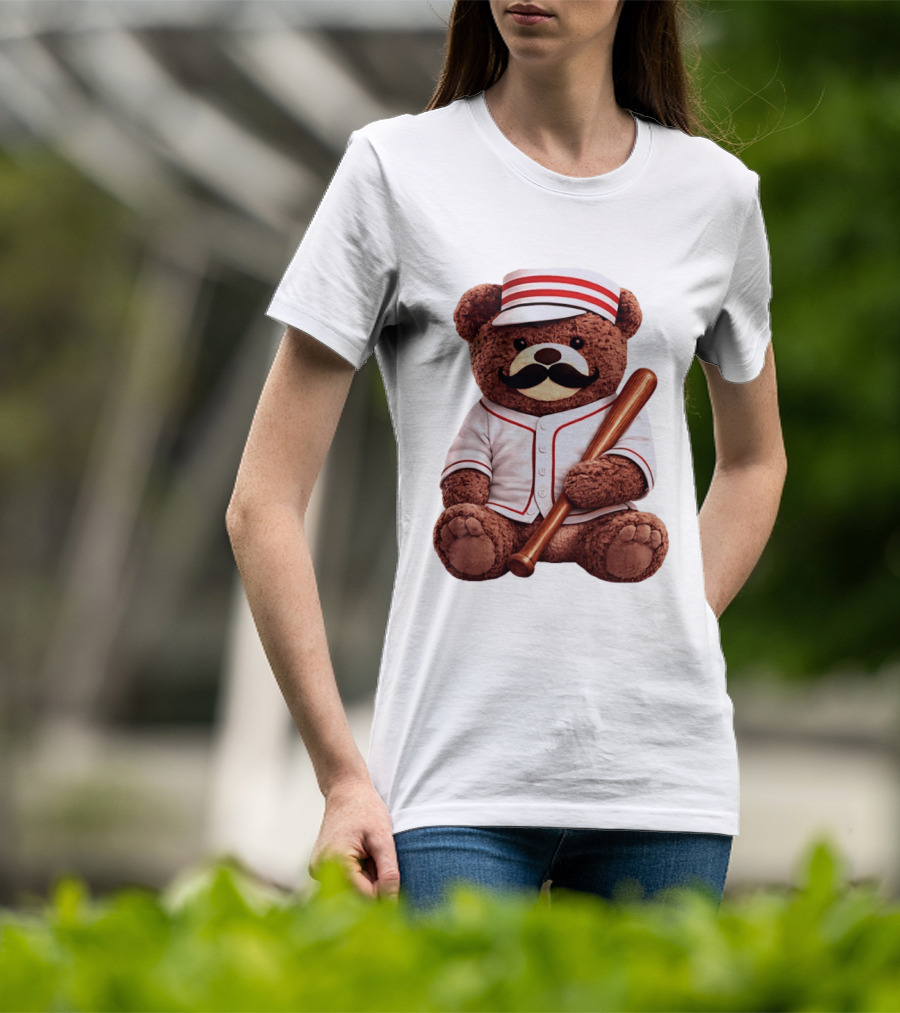 Teddy Bear Baseball Player With Bat And Jeyser Striped Uniform T-Shirt