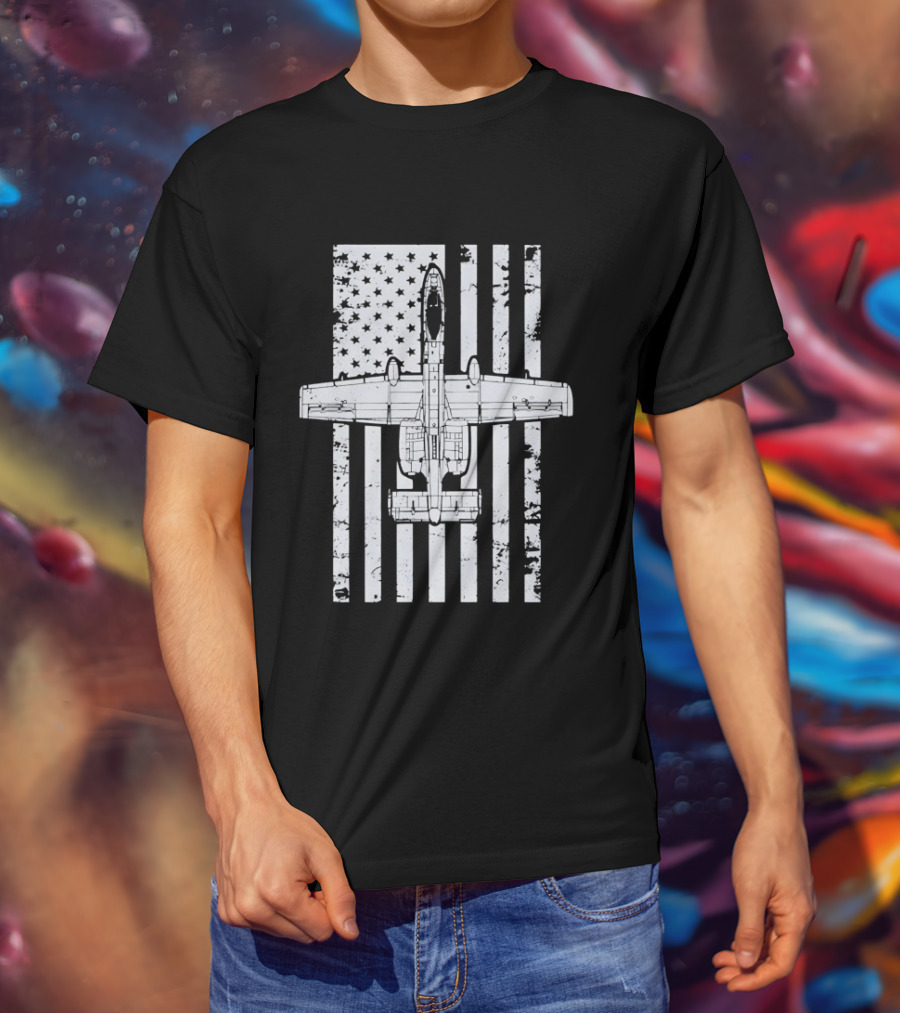 A 10 Warthog American Flag Distressed T-Shirt