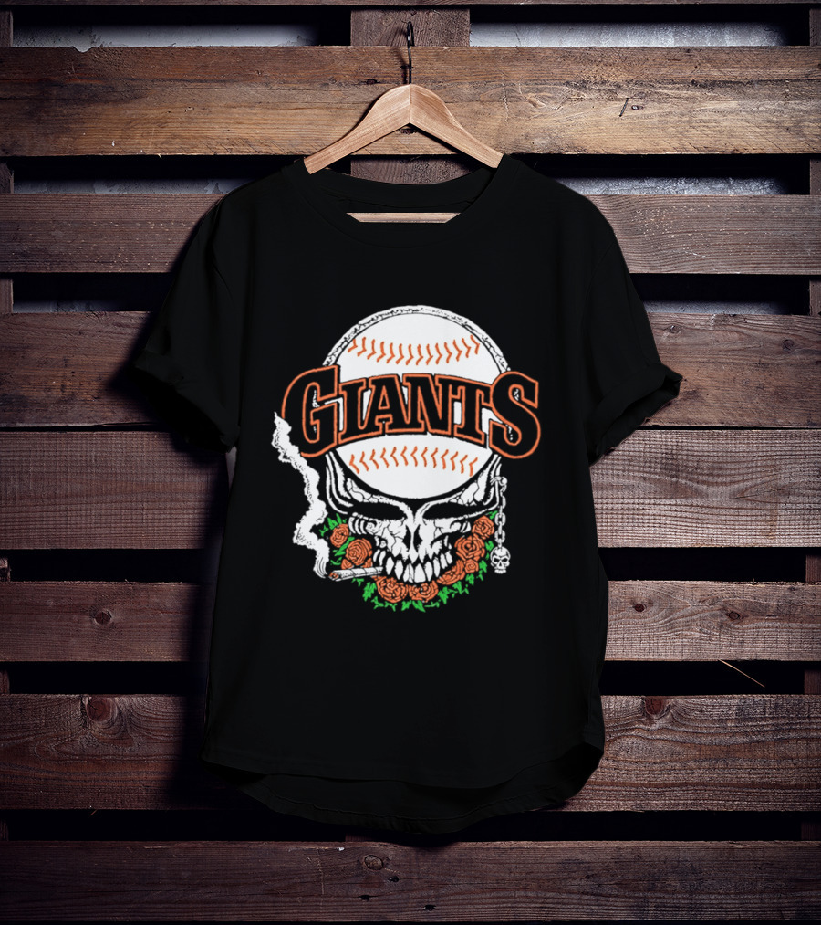 San Francisco Giants Skull With Baseball And Roses T-Shirt